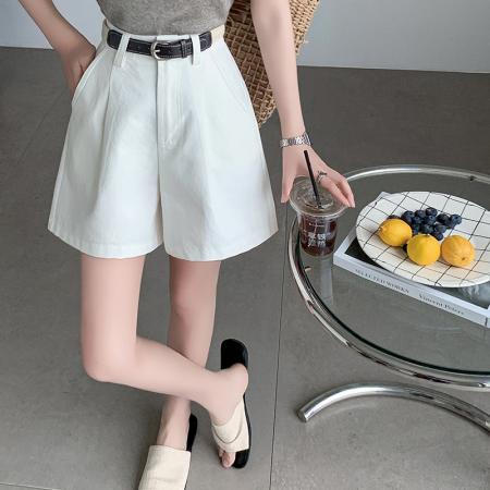 夏装新款宽松韩版休闲短裤设计感腰带休闲A字工装5分短裤女  服裝批發女裝批發服飾貨源