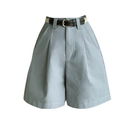 夏装新款宽松韩版休闲短裤设计感腰带休闲A字工装5分短裤女  服裝批發女裝批發服飾貨源