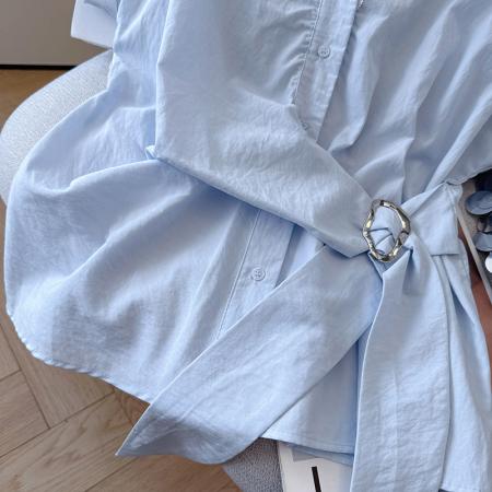 夏季新款设计感蕾丝翻领排扣衬衫百搭韩系风休闲短袖洋气上衣  服裝批發女裝批發服飾貨源