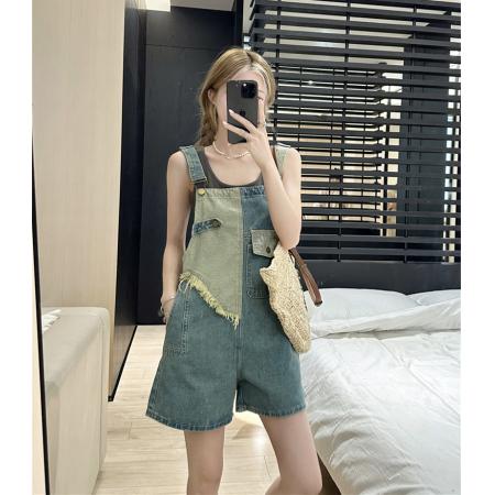 工装牛仔背带短裤女夏季薄款新款设计感减龄宽松显瘦美式复古  服裝批發女裝批發服飾貨源