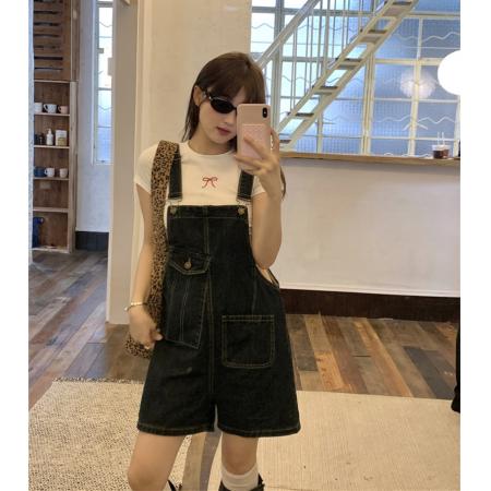 牛仔背带短裤女春季高腰显瘦a字阔腿裤小个子外穿连体裤新款  服裝批發女裝批發服飾貨源