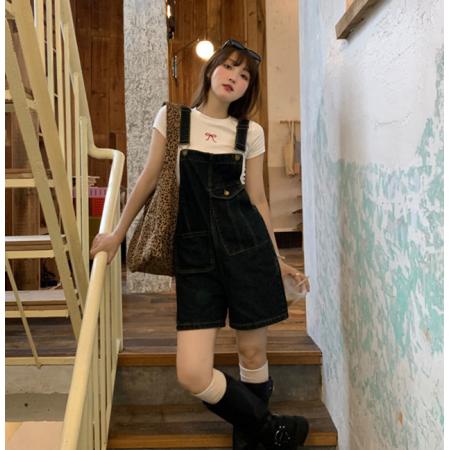 牛仔背带短裤女春季高腰显瘦a字阔腿裤小个子外穿连体裤新款  服裝批發女裝批發服飾貨源