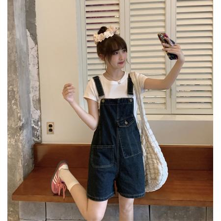 牛仔背带短裤女春季高腰显瘦a字阔腿裤小个子外穿连体裤新款  服裝批發女裝批發服飾貨源