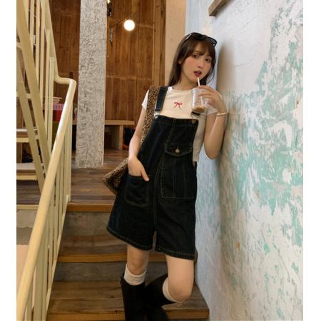 牛仔背带短裤女春季高腰显瘦a字阔腿裤小个子外穿连体裤新款  服裝批發女裝批發服飾貨源