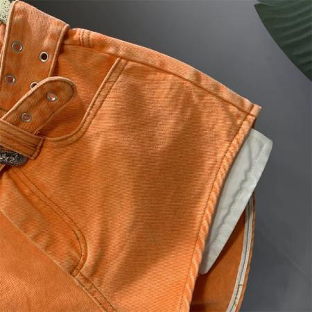 夏季新款桔色辣妹显腿长牛仔短裤高腰百搭漏口袋a字热裤潮  服裝批發女裝批發服飾貨源