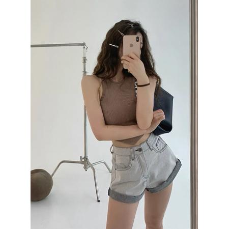 韩系新款夏季高腰显瘦大长腿卷边牛仔小众短裤子女A字热裤  服裝批發女裝批發服飾貨源