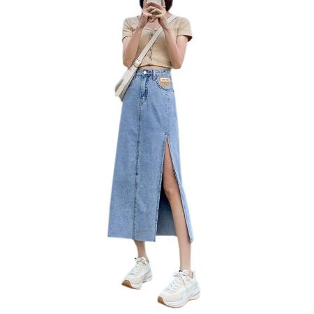 中长款半身裙女设计感ins风薄款夏小众高腰侧开叉包臀a字牛仔裙子  服裝批發女裝批發服飾貨源