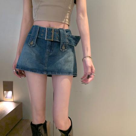 ins风辣妹牛仔裤裙女网红a字夏季防走光高腰设计感包臀半身短裙子  服裝批發女裝批發服飾貨源