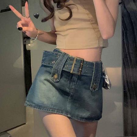 ins风辣妹牛仔裤裙女网红a字夏季防走光高腰设计感包臀半身短裙子  服裝批發女裝批發服飾貨源