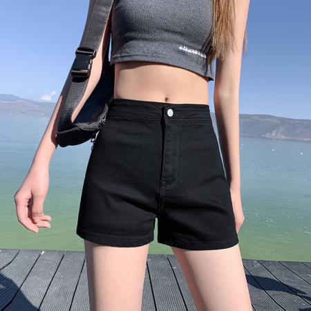 黑色牛仔短裤女夏装薄款ins高街辣妹修身弹力a字包臀高腰热裤子潮  服裝批發女裝批發服飾貨源