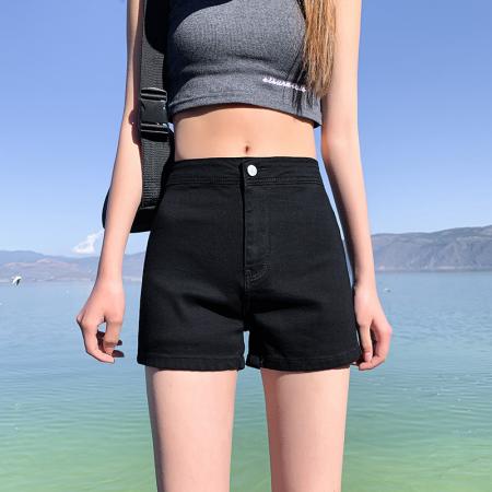 黑色牛仔短裤女夏装薄款ins高街辣妹修身弹力a字包臀高腰热裤子潮  服裝批發女裝批發服飾貨源