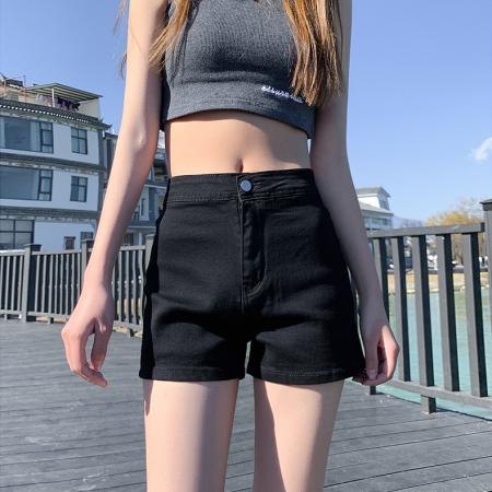 黑色牛仔短裤女夏装薄款ins高街辣妹修身弹力a字包臀高腰热裤子潮  服裝批發女裝批發服飾貨源