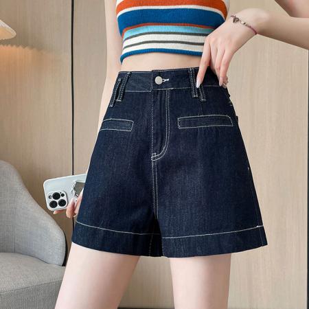 宁蓝牛仔短裤女薄款大码胖mm直筒高腰宽松a字明线阔腿热裤子夏  服裝批發女裝批發服飾貨源