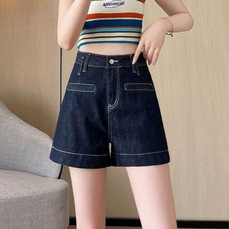 宁蓝牛仔短裤女薄款大码胖mm直筒高腰宽松a字明线阔腿热裤子夏  服裝批發女裝批發服飾貨源