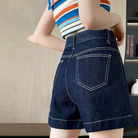 宁蓝牛仔短裤女薄款大码胖mm直筒高腰宽松a字明线阔腿热裤子夏  服裝批發女裝批發服飾貨源