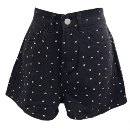 热裤女新款宽松波点阔腿韩版chic设计黑色高腰碎花直筒牛仔短裤子  服裝批發女裝批發服飾貨源