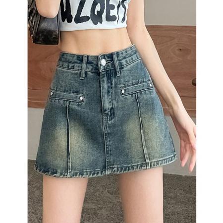 胖mm梨型设计感牛仔短裤女夏季新款大码A字包臀裙裤高腰半身裙子  服裝批發女裝批發服飾貨源