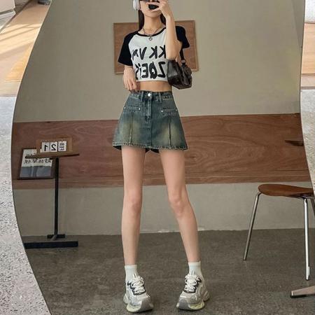 胖mm梨型设计感牛仔短裤女夏季新款大码A字包臀裙裤高腰半身裙子  服裝批發女裝批發服飾貨源