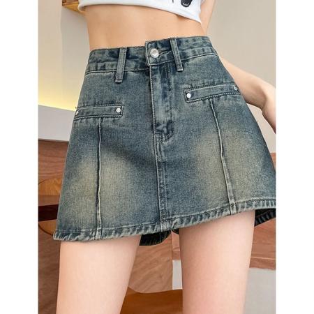 胖mm梨型设计感牛仔短裤女夏季新款大码A字包臀裙裤高腰半身裙子  服裝批發女裝批發服飾貨源