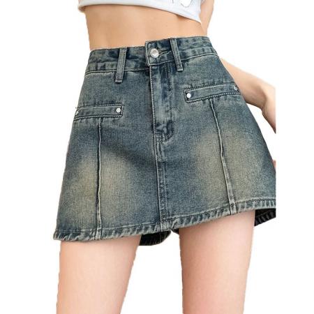 胖mm梨型设计感牛仔短裤女夏季新款大码A字包臀裙裤高腰半身裙子  服裝批發女裝批發服飾貨源
