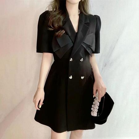 女装欧货高级感气质西装蝴蝶结a字职业连衣裙女  服裝批發女裝批發服飾貨源