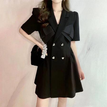 女装欧货高级感气质西装蝴蝶结a字职业连衣裙女  服裝批發女裝批發服飾貨源