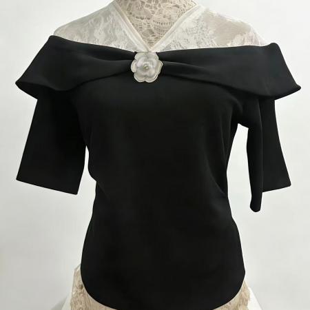 韩系辣妹蕾丝边假两件短款上衣女夏季新款短袖T恤设计感小众  服裝批發女裝批發服飾貨源