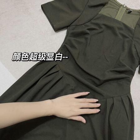 法式桔梗茶里茶气别致连衣裙子夏装小个子方领性感收腰显瘦小黑裙  服裝批發女裝批發服飾貨源