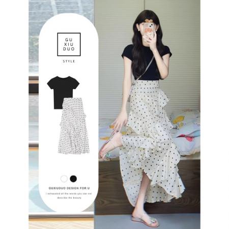 初夏季新款女装淡人高知穿搭绝美独特漂亮法式连衣裙子两件套  服裝批發女裝批發服飾貨源