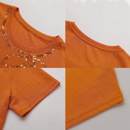 BY17177# 时尚珠片刺绣短袖T恤女夏季新款女装大码欧货休闲上衣