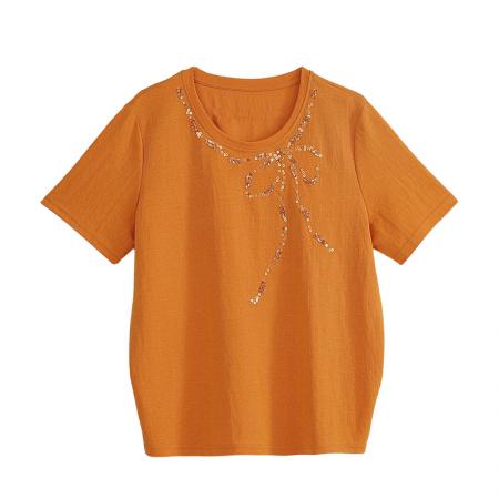 BY17177# 时尚珠片刺绣短袖T恤女夏季新款女装大码欧货休闲上衣