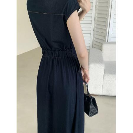 BY17179# 牛仔连衣裙女夏新款收腰显瘦气质通勤长裙子