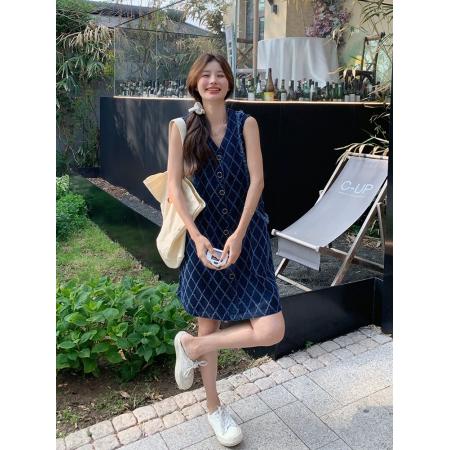 BY17183# 设计感格子无袖背心连衣裙女夏季新款小个子休闲显瘦气质裙子