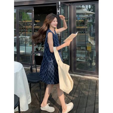 BY17183# 设计感格子无袖背心连衣裙女夏季新款小个子休闲显瘦气质裙子