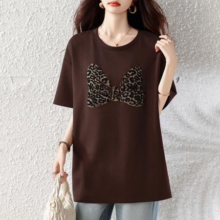 BY17184# 时尚蝴蝶结印花短袖T恤女夏季新款女装欧货大码上衣潮