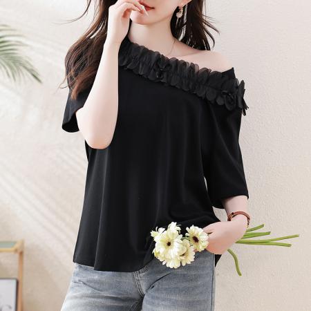 BY17185# 气质花瓣领黑...