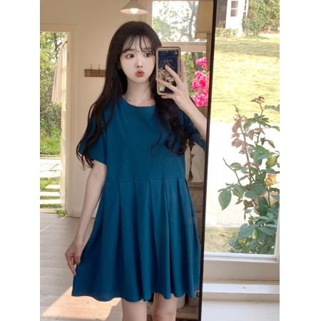 BY17194# 法式复古百褶裙子夏季新款大码胖妹妹mm显瘦减龄短袖连衣裙女