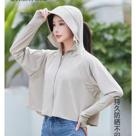 BY17196# 韩版夏季防紫外线黑胶帽檐连帽短款防晒外套女防晒衣女夏季上衣