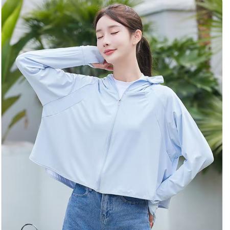 BY17196# 韩版夏季防紫外线黑胶帽檐连帽短款防晒外套女防晒衣女夏季上衣