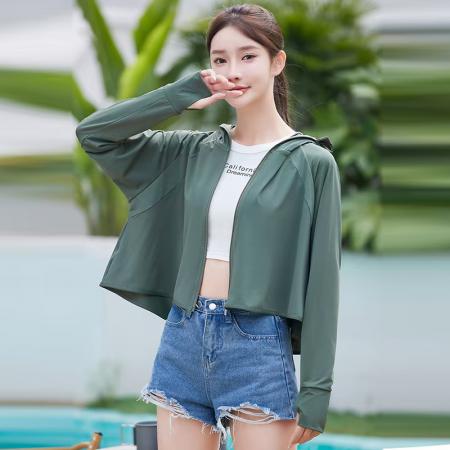 BY17196# 韩版夏季防紫外线黑胶帽檐连帽短款防晒外套女防晒衣女夏季上衣