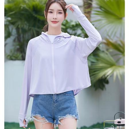 BY17196# 韩版夏季防紫外线黑胶帽檐连帽短款防晒外套女防晒衣女夏季上衣