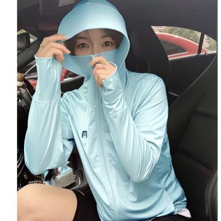 BY17197# 韩版开衫拉链透气夏季新款开衫拉链透气冰凉舒适连帽防晒衣外套女