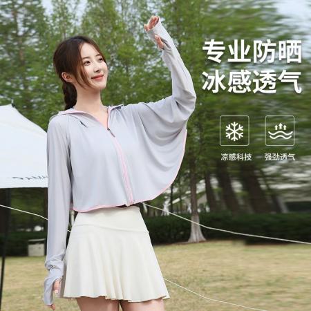 BY17198# 冰丝薄款一体大帽檐防紫外线开衫夏季轻薄透气百搭防晒衣外套女