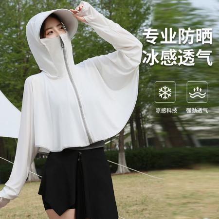 BY17198# 冰丝薄款一体大帽檐防紫外线开衫夏季轻薄透气百搭防晒衣外套女