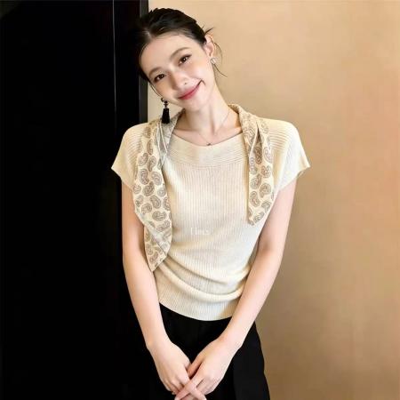 BY17200# 夏季新款韩系简约气质一字领小飞袖设计感短袖针织衫百搭显瘦上衣