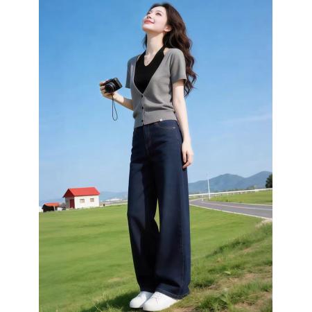 BY17201# 设计感假两件挂脖针织衫女夏季新款洋气独特漂亮巨好看上衣