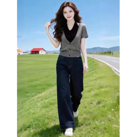 BY17201# 设计感假两件挂脖针织衫女夏季新款洋气独特漂亮巨好看上衣