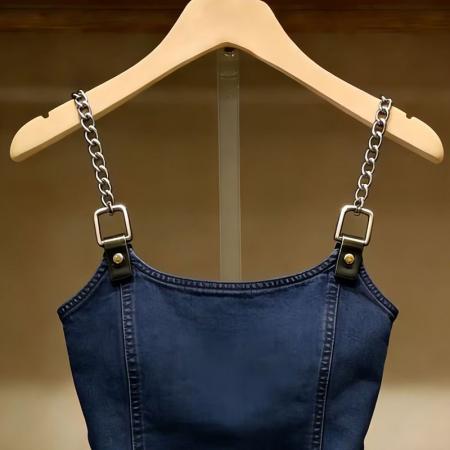 BY17202# 链条牛仔吊带显瘦小个子短款背心新款上衣外穿无袖气质小众打底衫