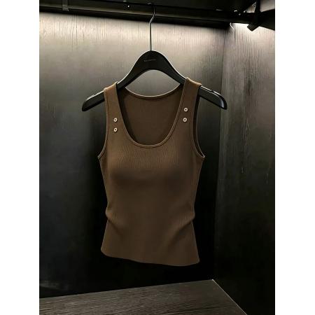 BY17207# 美式辣妹咖色针织工字背心吊带女夏宽肩带遮副乳上衣外穿chic