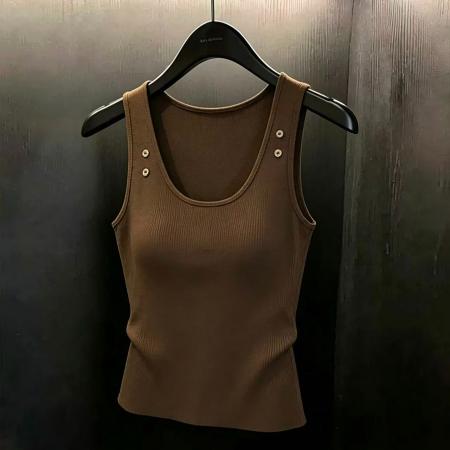 BY17207# 美式辣妹咖色针织工字背心吊带女夏宽肩带遮副乳上衣外穿chic